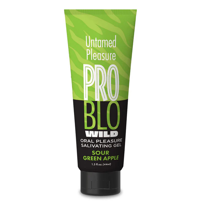 Problo wild untamed pleasure oral pleasure salivating gel sour green apple flavored gel lubricant featuring a 1.5oz tube with swinging lid.