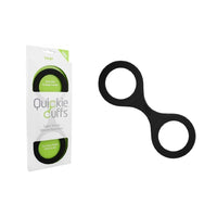 Black quickie cuffs super strong silicone restraints beside packaging.