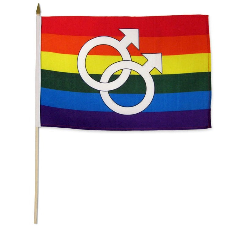 Rainbow Double Mars Stick Flag 12" X 18