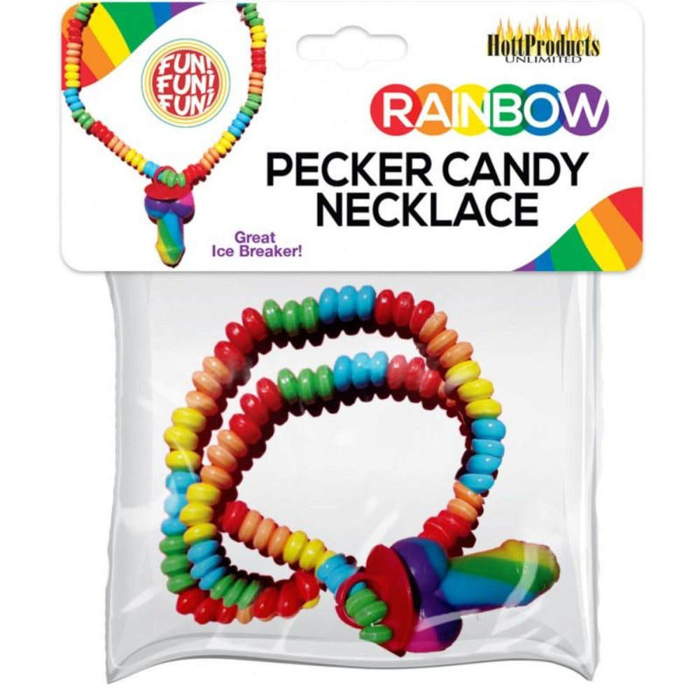 Rainbow pecker candy necklace in packaging