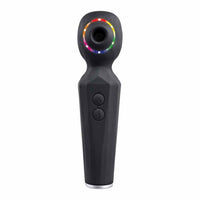 black rainbow sucker vibrator featuring blue, red & amp green lights blinking around orifice example photo.