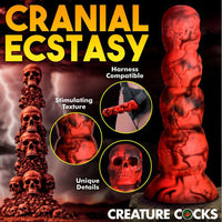 Creature cock doom dildo red featuring stimulating texture & unique skull detail.