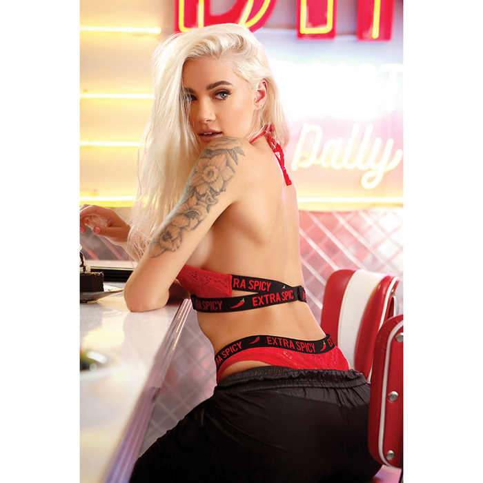 Red extra spicy lingerie set backside photo.