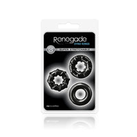 Black dyno cock rings 3pk inside packaging.