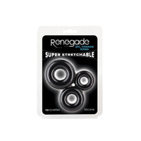 Black 3 pack super stretchable cock rings inside packaging.