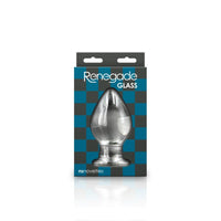 Knight clear glass anal plug inside packaging.
