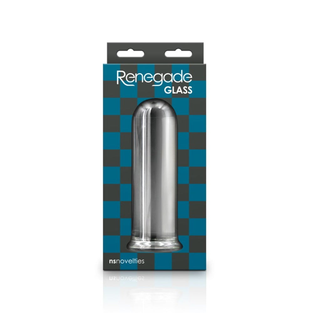 Clear renegade rook glass anal plug inside packaging.