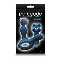 Navy orbit vibrating anal plug with rotating prostate massager with heat and remote inside packaging.