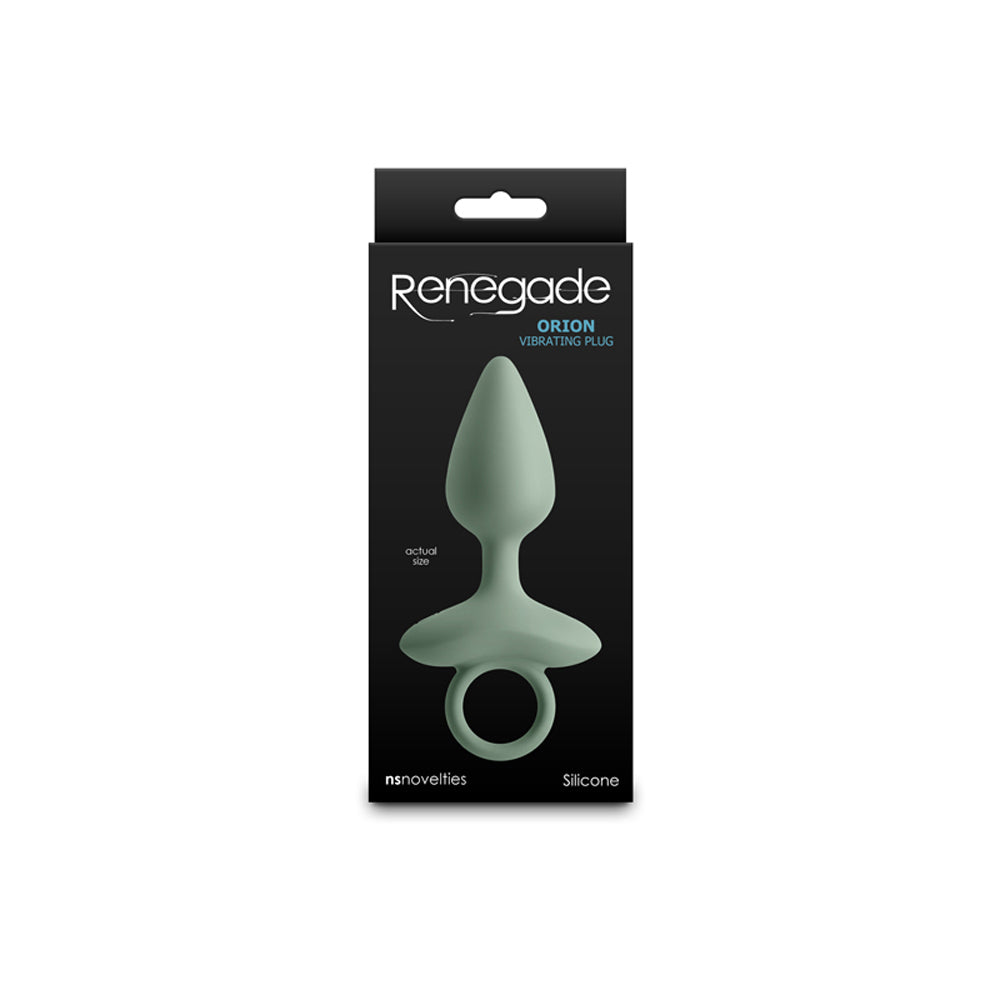 Green vibrating orion anal plug inside packaging.