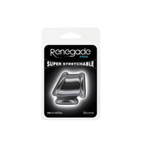 Black super stretchy cock & ball ring inside packaging.
