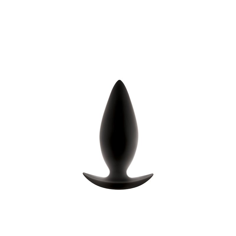 Medium Black spade anal plug featuring T shaped handle example photo.