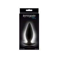Black medium spade anal plug inside packaging.