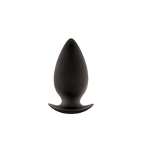 Black XL anal plug featuring T shaped handle inside packaging.