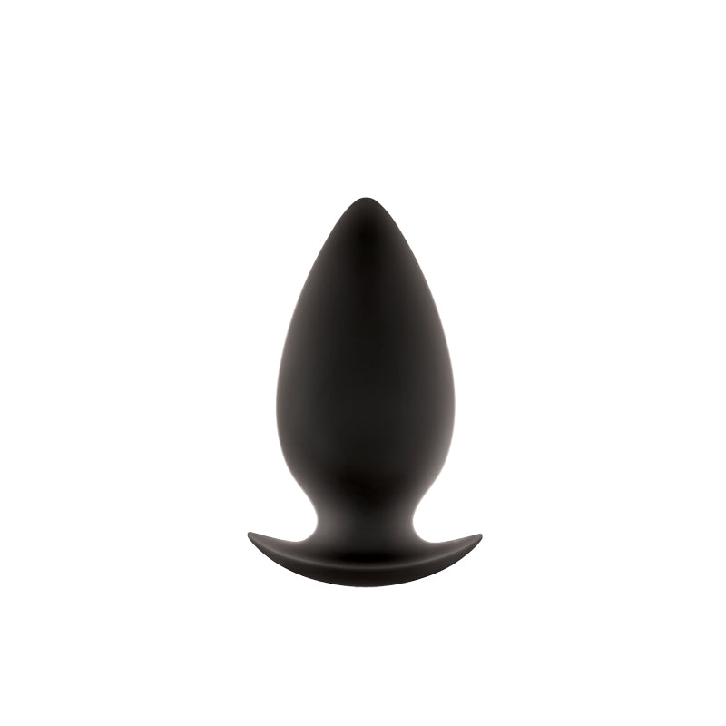 Black XL anal plug featuring T shaped handle inside packaging.