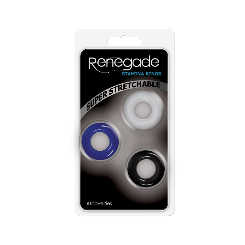 Stamina tricolor 3pk cock rings inside packaging.