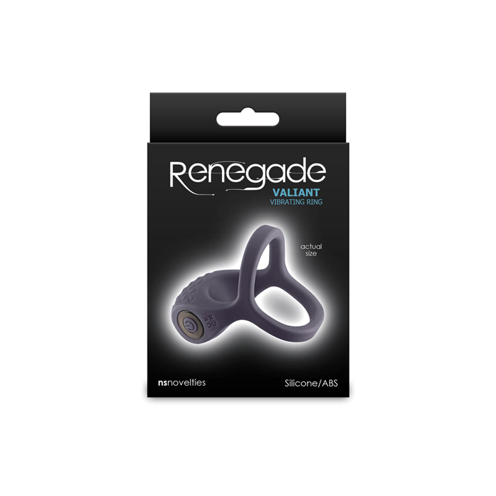 Black valiant vibrating cock ring inside packaging.