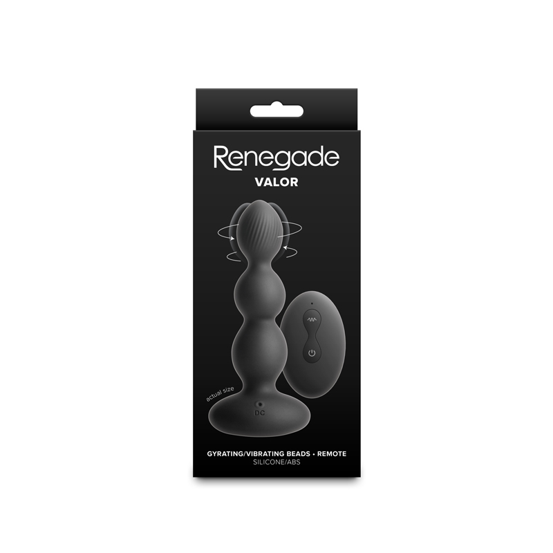 Black renegade valor vibrating anal plug inside packaging.
