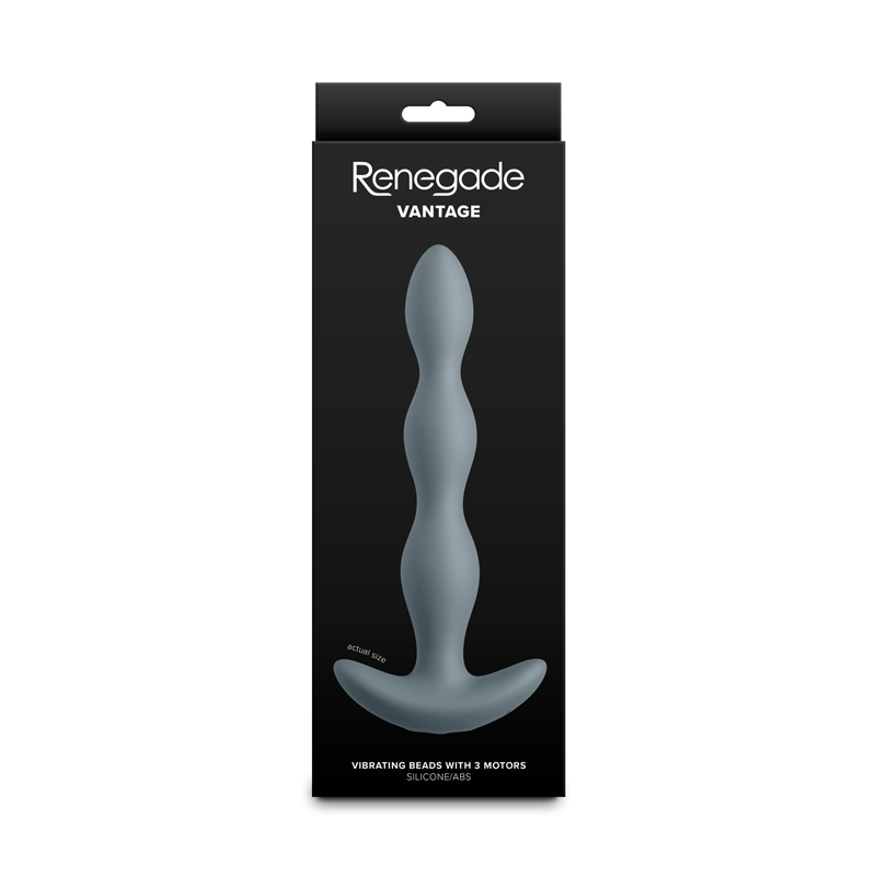Grey vantage vibrating anal beads inside packaging.
