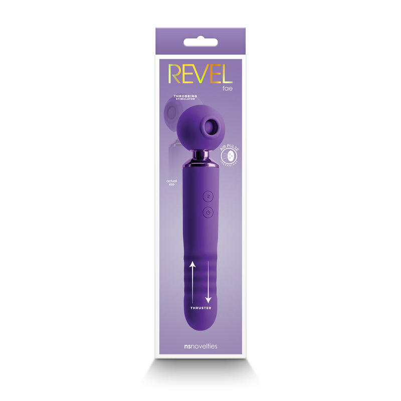 Purple Fae dual vibrating wand inside packaging.