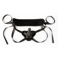 Black strap on harness with posable dildo example photo.