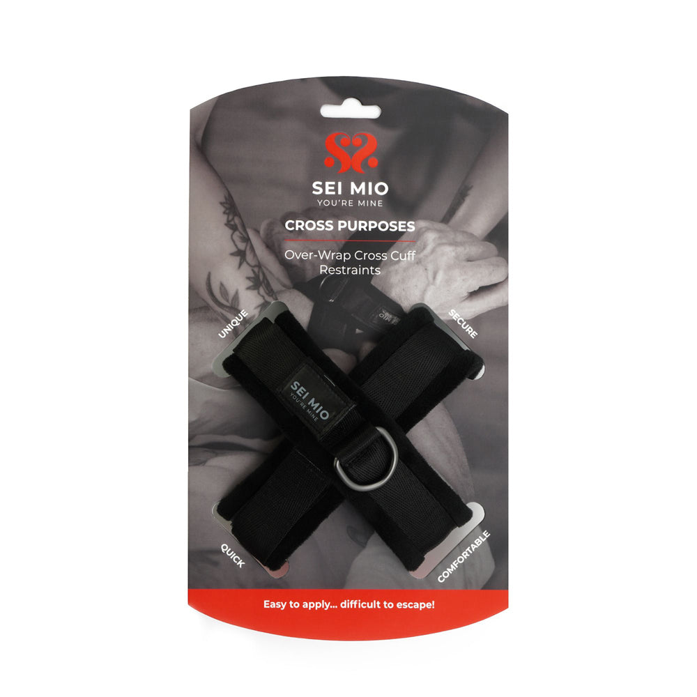 Over-wrap cross cuff restraints inside packaging.