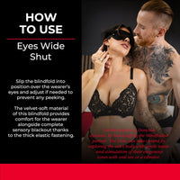 Eyes wide shut blindfold instructional photo.