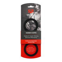 Medium silicone handi cuff restraints inside packaging.