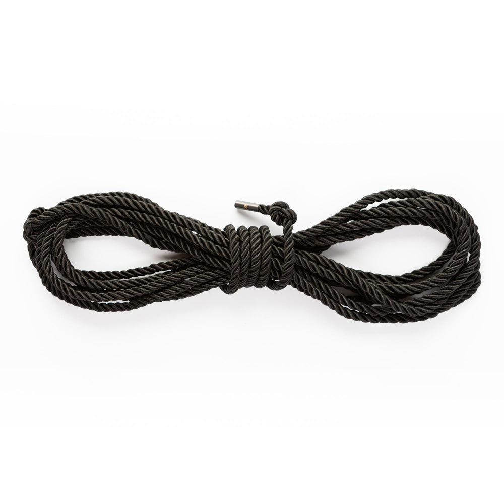 Black silky bondage rope example photo.