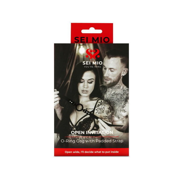 O ring gag with padded strap inside packaging.