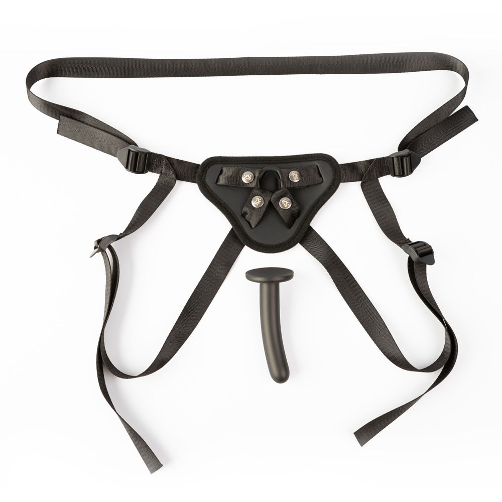 Black strap on harness with dildo example photo.