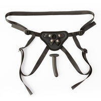 Black strap on harness with dildo example photo.