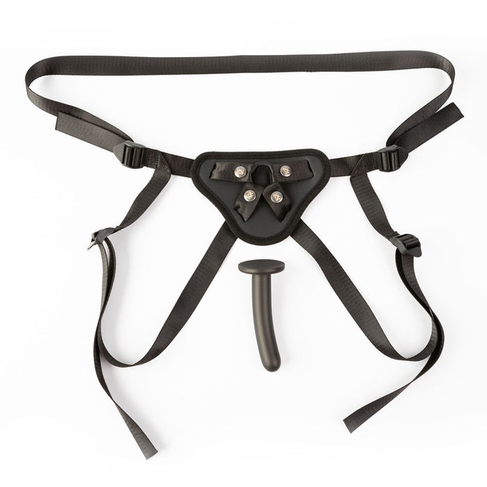 Black strap on harness with dildo example photo.