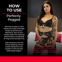 Perfectly pegged strap on harness instructional photo.