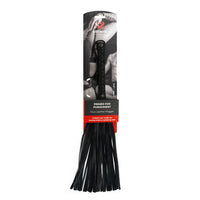 Black primed for punishment faux leather flogger inside packaging.