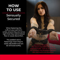 Sensually secured wrist restraints instructional photo.