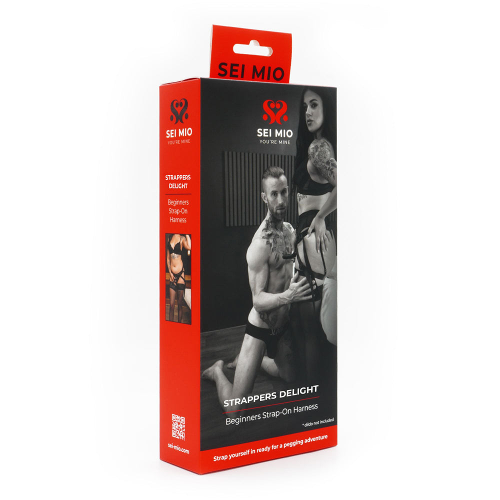 Sei mio strappers delight beginners strap on harness inside packaging.