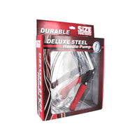 Deluxe steel hand pump inside packaging.