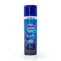 Aqua natural intimacy skins lube water based featuring 130ml bottle with snap lid.