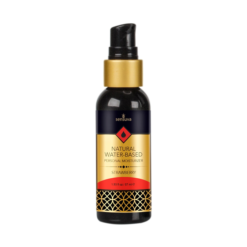 strawberry water based lubricant 57ml bottle with squeeze top lid.