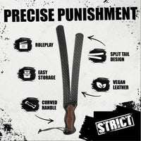Scottish twase paddle description photo. Featuring a split tail design with vegan leather and curved handle.