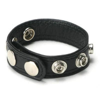 Black leather speed snap cock ring example photo.