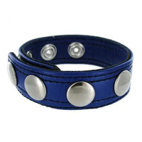 Blue leather speed snap cock ring example photo.