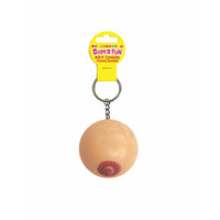 Super fun squishy boob keychain example photo with packaging.