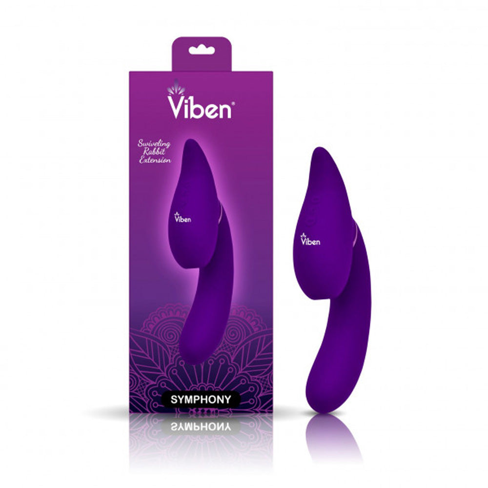 Purple triple vibrator beside packaging.