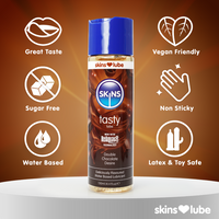 Double chocolate skins flavored water based lubricant information photo.