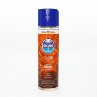 Salted caramel water based lubricant inside 130ml bottle with snap lid.
