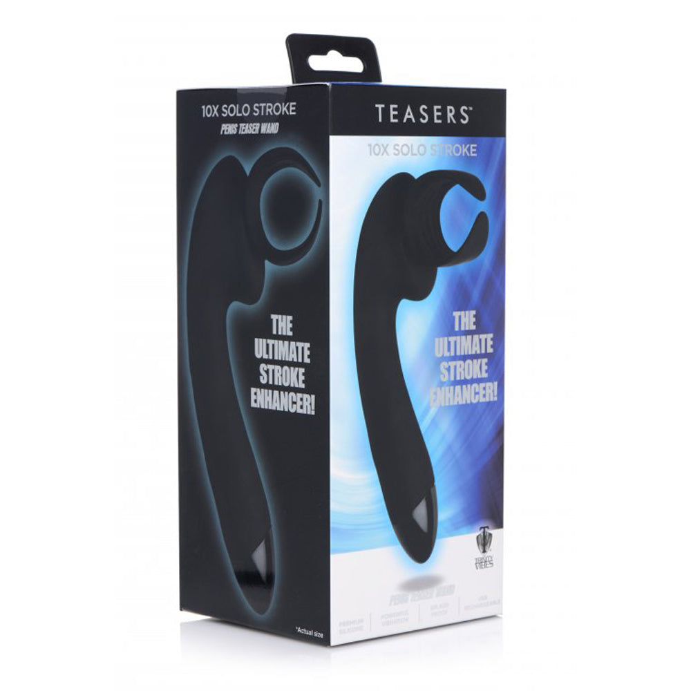 Black teasers solo stroke male masturbator inside packaging.