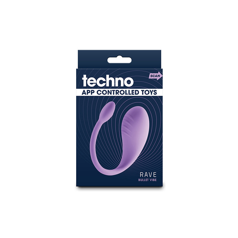 Purple rave egg bullet vibrator with app control inside packaging.