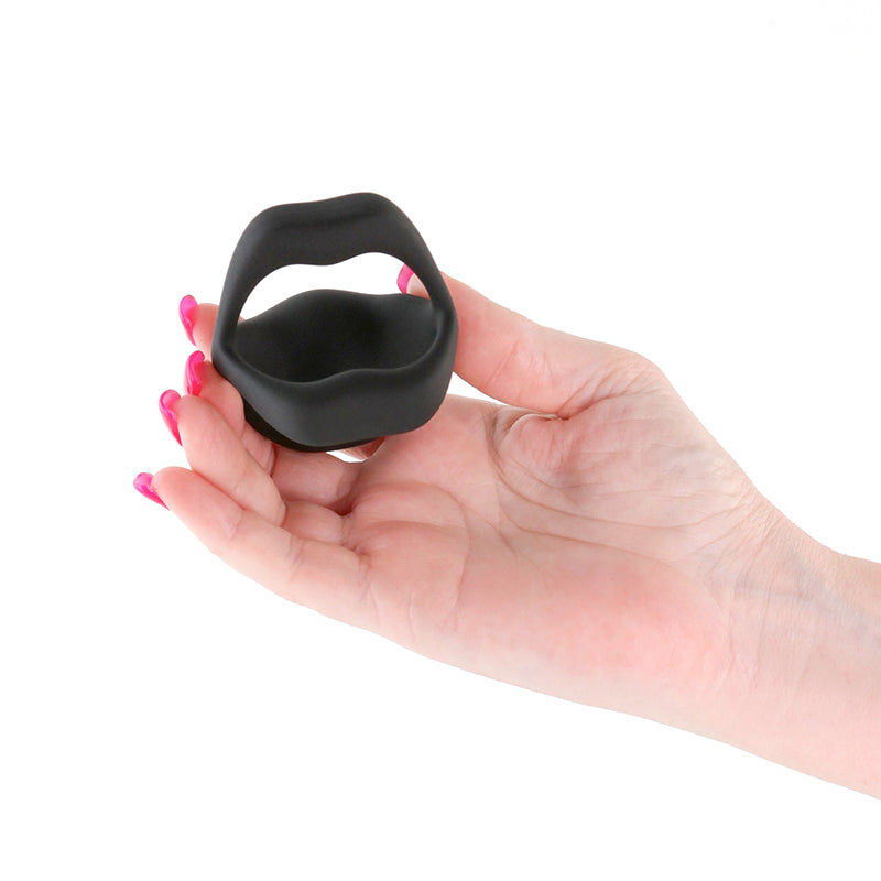 Black strobe app controlled vibrating cock ring example photo.