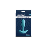 Turquoise trance app controlled anal plug inside packaging.